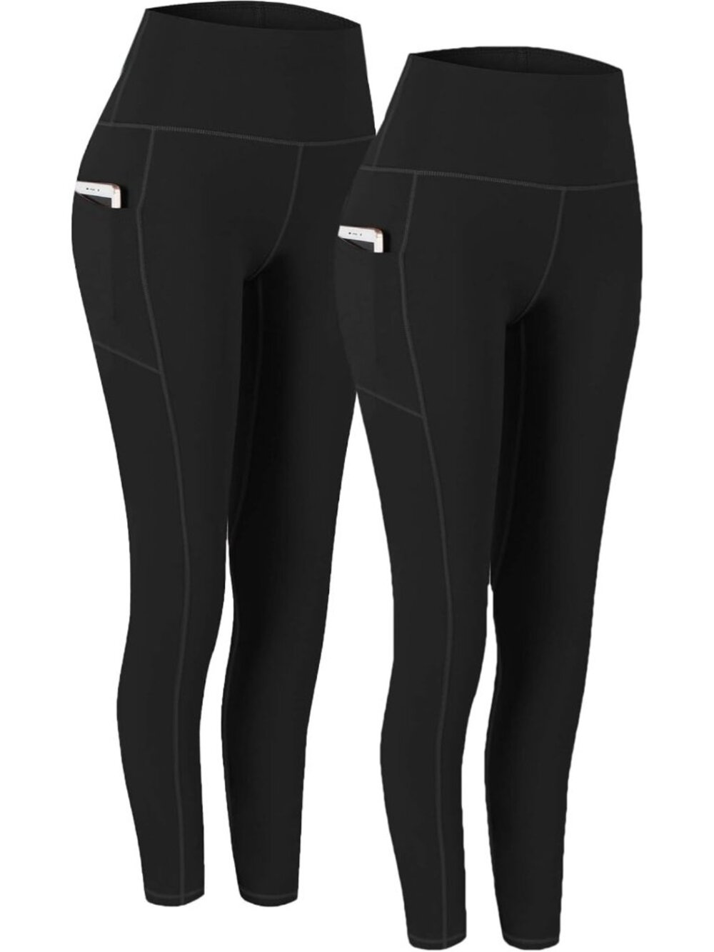 High Waist Yoga Pants with Pockets - 2 Pack Workout Leggings for Women